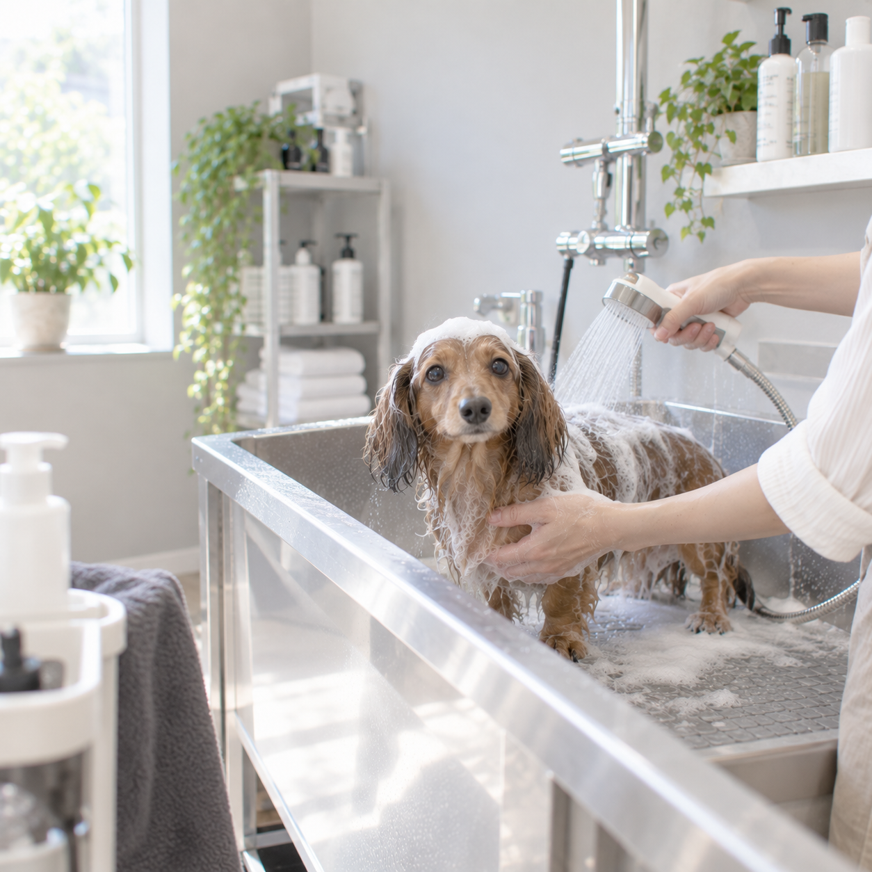 犬のシャンプーの様子